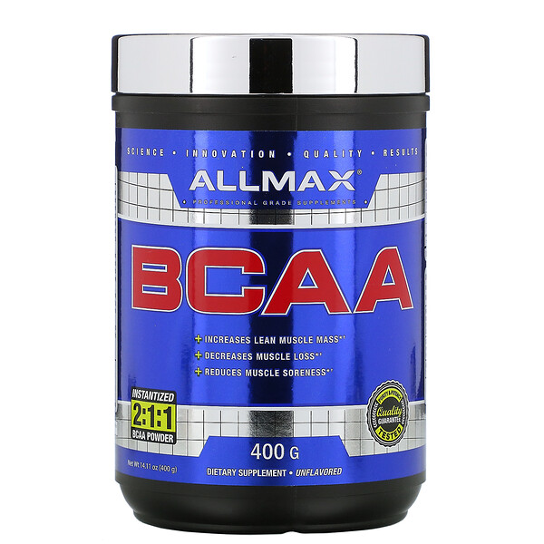 ALLMAX Nutrition, BCAA, Instantized 2:1:1 Ratio, Unflavored Powder, 400 g 1 ALLMAX Nutrition, BCAA, Instantized 2:1:1 Ratio, Unflavored Powder, 400 g