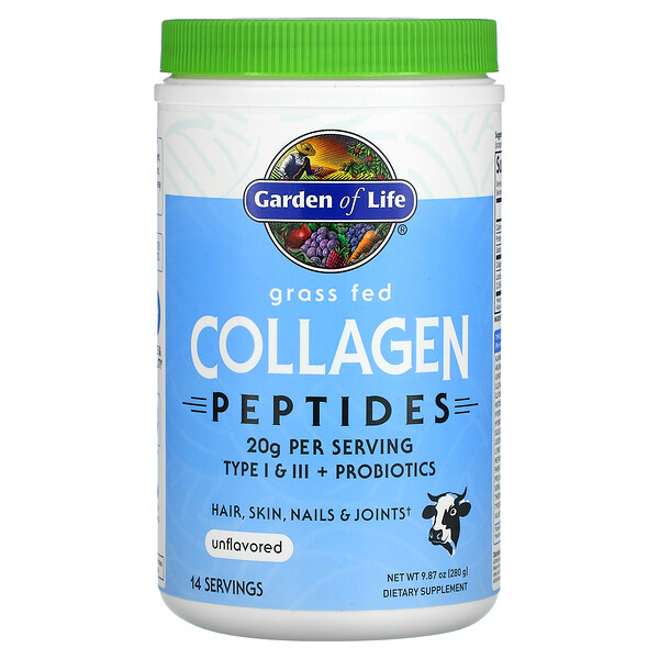 Garden of Life, Grass Fed Collagen Peptides, Unflavored, 9 Garden of Life, Grass Fed Collagen Peptides, Unflavored, 9.87 oz (280 g)