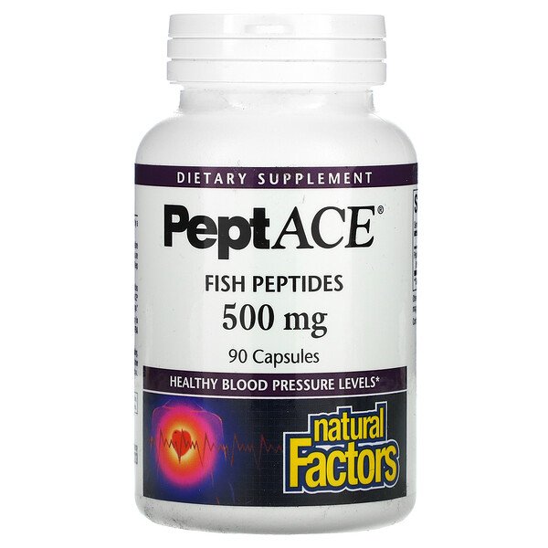 Natural Factors, PeptACE, Fish Peptides, 500 mg, 90 Capsules 1 Natural Factors, PeptACE, Fish Peptides, 500 mg, 90 Capsules