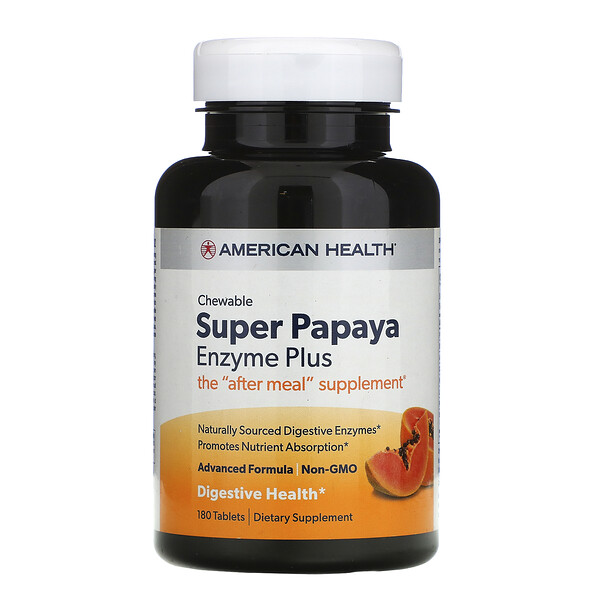 American Health, Super Papaya Enzyme Plus, 180 Chewable Tablets