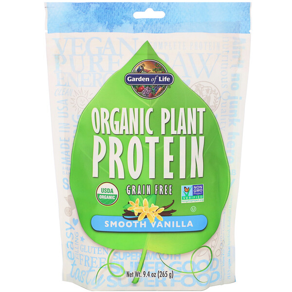 Garden of Life, Organic Plant Protein, Grain Free, Smooth Vanilla, 9 Garden of Life, Organic Plant Protein, Grain Free, Smooth Vanilla, 9.4 oz (265 g)