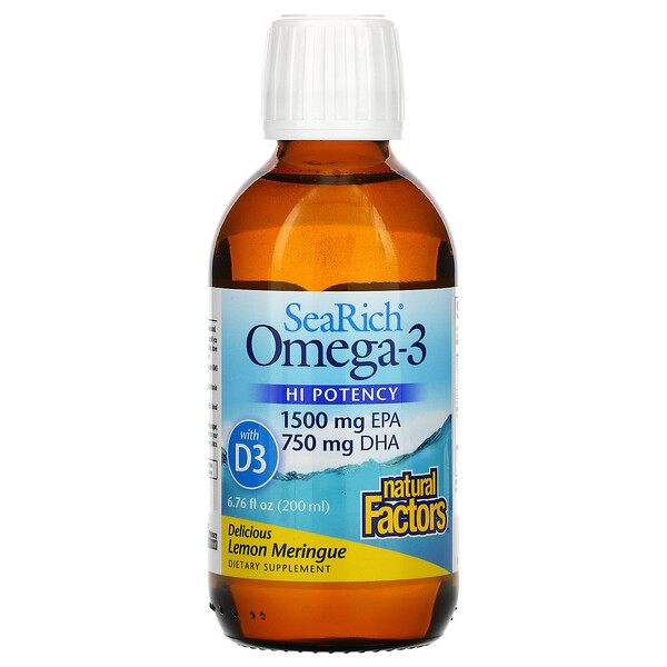 Natural Factors, Sea Rich, Omega-3, 1500 mg EPA/750 mg DHA, with Vitamin D3 Lemon Meringue, 6 Natural Factors, Sea Rich, Omega-3, 1500 mg EPA/750 mg DHA, with Vitamin D3 Lemon Meringue, 6.76 fl oz (200 ml)