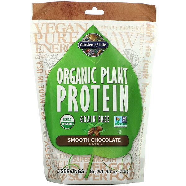 Garden of Life, Organic Plant Protein, Grain Free, Smooth Chocolate, 9 Garden of Life, Organic Plant Protein, Grain Free, Smooth Chocolate, 9.7 oz (276 g)