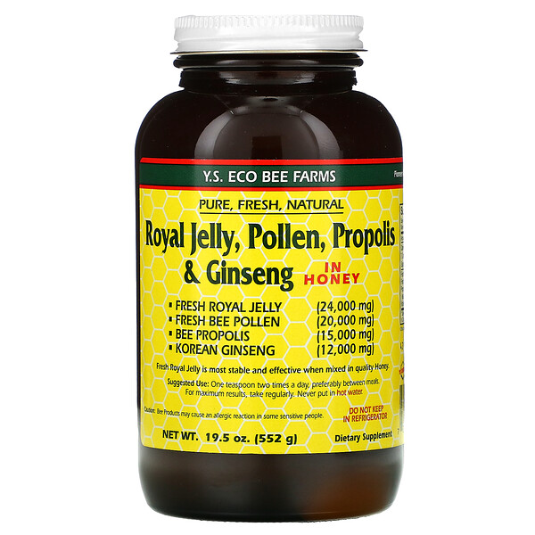 Y.S. Eco Bee Farms, Royal Jelly, Pollen, Propolis & Ginseng, In Honey, 19 Y.S. Eco Bee Farms, Royal Jelly, Pollen, Propolis & Ginseng, In Honey, 19.5 oz (552 g)