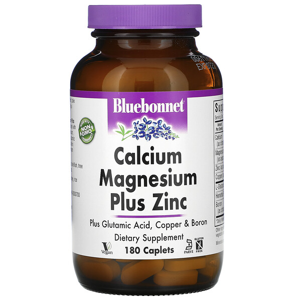 Bluebonnet Nutrition, Calcium Magnesium Plus Zinc, 180 Caplets 1 Bluebonnet Nutrition, Calcium Magnesium Plus Zinc, 180 Caplets