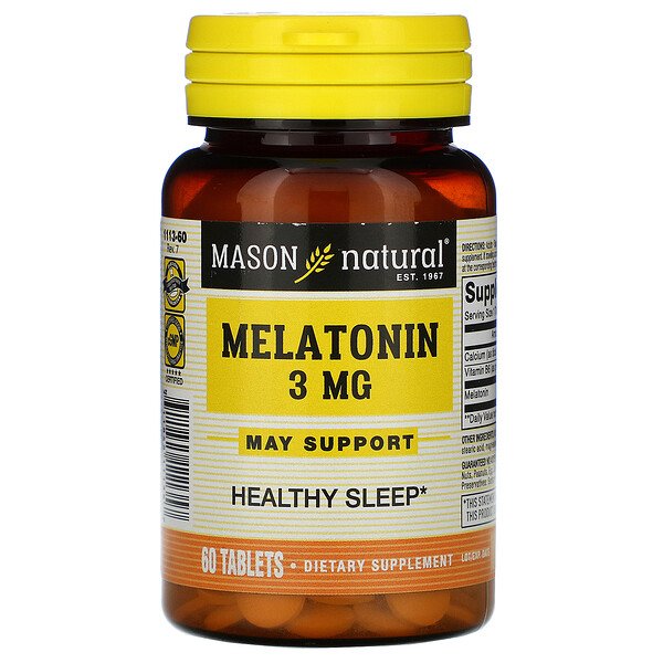 Mason Natural, Melatonin, 3 mg, 60 Tablets 1 Mason Natural, Melatonin, 3 mg, 60 Tablets