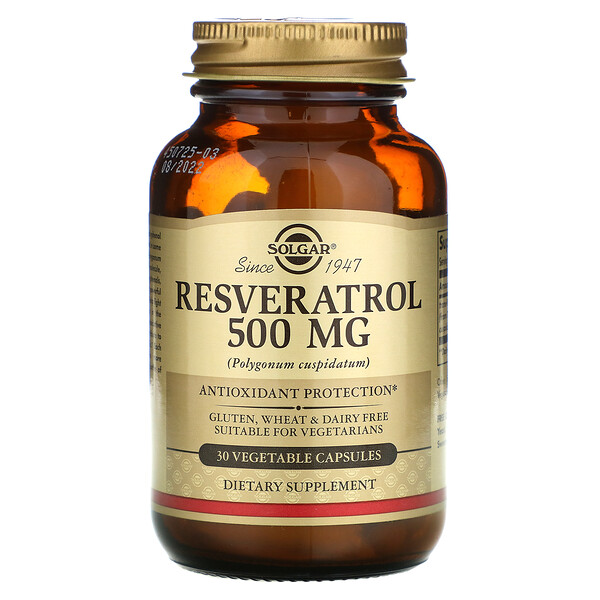 Solgar, Resveratrol, 500 mg, 30 Vegetable Capsules 1 Solgar, Resveratrol, 500 mg, 30 Vegetable Capsules