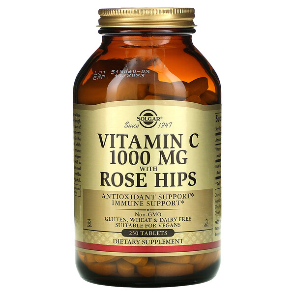 Solgar, Vitamin C with Rose Hips, 1,000 mg, 250 Tablets 1 Solgar, Vitamin C with Rose Hips, 1,000 mg, 250 Tablets