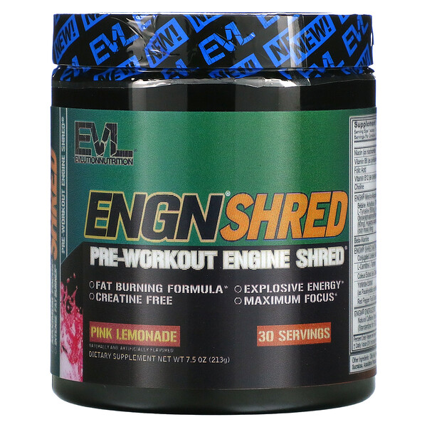 EVLution Nutrition, ENGN Shred, Pre-Workout Shred Engine, Pink Lemonade, 7 EVLution Nutrition, ENGN Shred, Pre-Workout Shred Engine, Pink Lemonade, 7.5 oz (213 g)