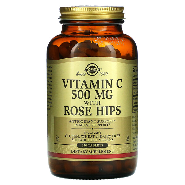 Solgar, Vitamin C with Rose Hips, 500 mg, 250 Tablets 1 Solgar, Vitamin C with Rose Hips, 500 mg, 250 Tablets