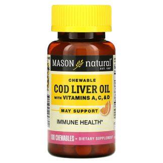 Mason Natural, Chewable Cod Liver Oil with Vitamins A, C, & D, Orange, 100 Chewables