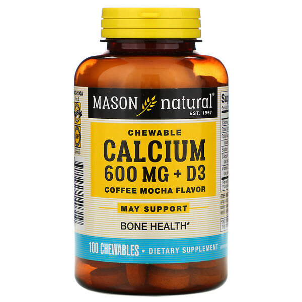 Mason Natural, Chewable Calcium + D3, Coffee Mocha Flavor, 600 mg, 100 Chewables 1 Mason Natural, Chewable Calcium + D3, Coffee Mocha Flavor, 600 mg, 100 Chewables