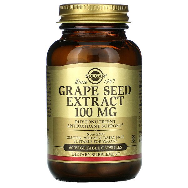 Solgar, Grape Seed Extract, 100 mg, 60 Vegetable Capsules 1 Solgar, Grape Seed Extract, 100 mg, 60 Vegetable Capsules