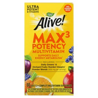 Nature's Way, Alive! Max3 Potency Multivitamin, No Added Iron, 60 Tablets