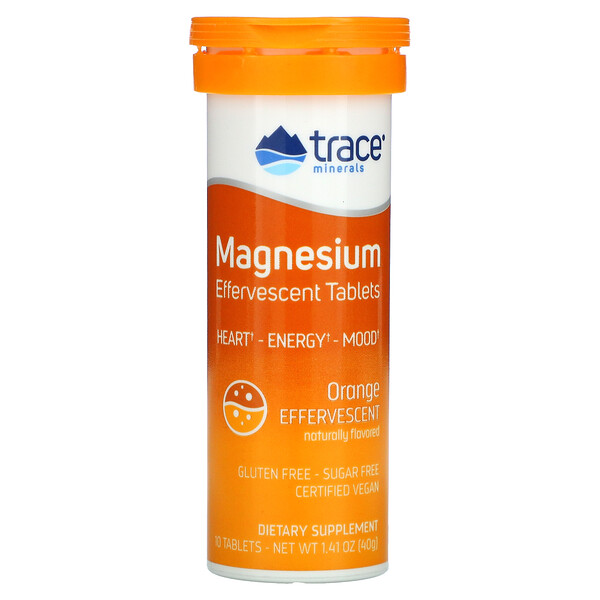 Trace Minerals ®, Magnesium Effervescent Tablets, Orange, 10 Tablets, 1
