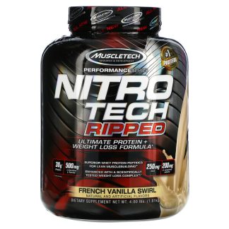Muscletech, Nitro Tech Ripped, Ultimate Protein + Weight Loss Formula, French Vanilla Swirl, 4 lbs (1.81 kg)
