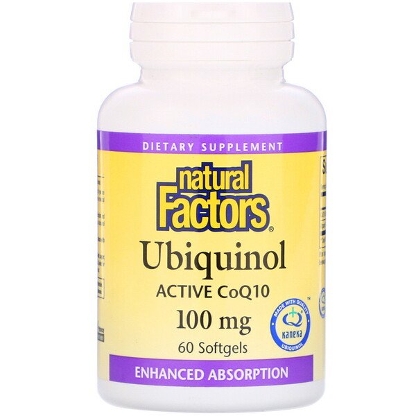 Natural Factors, Ubiquinol, Active CoQ10, 100 mg, 60 Softgels 1 Natural Factors, Ubiquinol, Active CoQ10, 100 mg, 60 Softgels