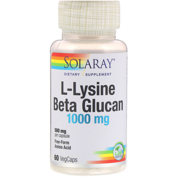 Solaray, L-Lysine & Beta Glucan, 500 mg, 60 VegCaps 1 Solaray, L-Lysine & Beta Glucan, 500 mg, 60 VegCaps