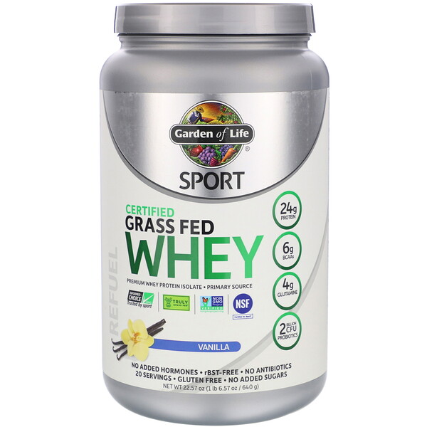 Garden of Life, Sport, Certified Grass Fed Whey, Vanilla, 22 Garden of Life, Sport, Certified Grass Fed Whey, Vanilla, 22.57 oz (640 g)