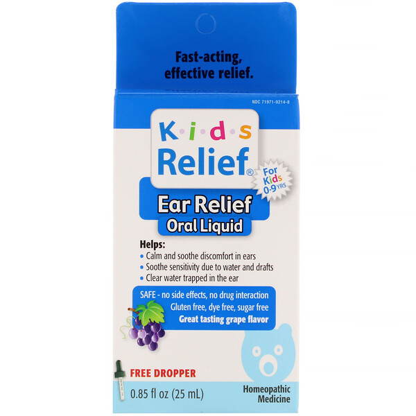 Homeolab USA, Kids Relief, Ear Relief Oral Liquid, For Kids 0-9 Yrs, Grape Flavor, 0 Homeolab USA, Kids Relief, Ear Relief Oral Liquid, For Kids 0-9 Yrs, Grape Flavor, 0.85 fl oz (25 ml)