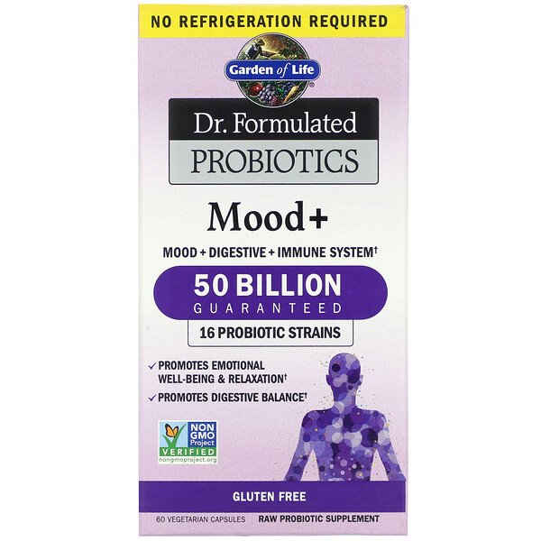 Garden of Life, Dr Garden of Life, Dr. Formulated Probiotics, Mood+, 60 Vegetarian Capsules