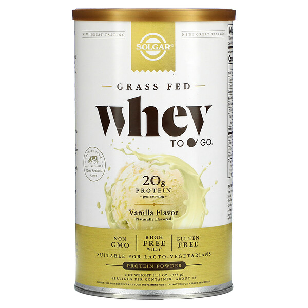 Solgar, Grass Fed Whey To Go, Protein Powder, Vanilla, 11 Solgar, Grass Fed Whey To Go, Protein Powder, Vanilla, 11.9 oz (338 g)