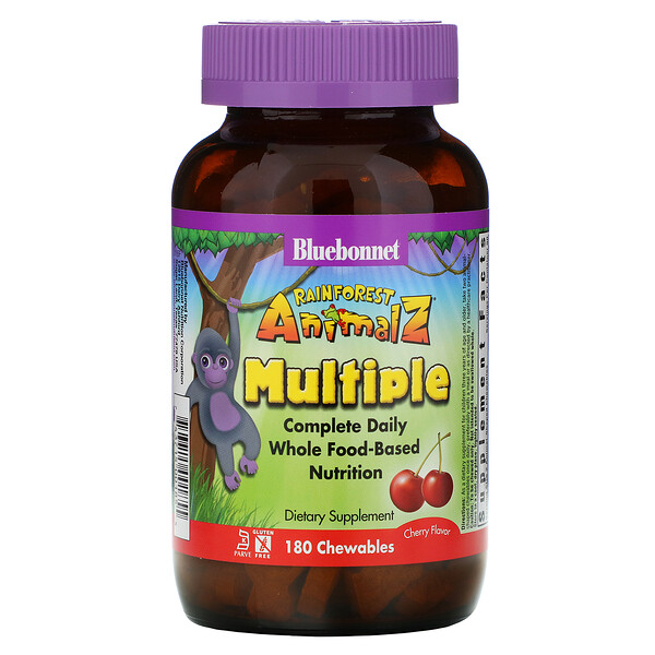Bluebonnet Nutrition, Rainforest Animalz, Complete Daily Whole Food-Based Nutrition, Cherry Flavor, 180 Chewables 1 Bluebonnet Nutrition, Rainforest Animalz, Complete Daily Whole Food-Based Nutrition, Cherry Flavor, 180 Chewables