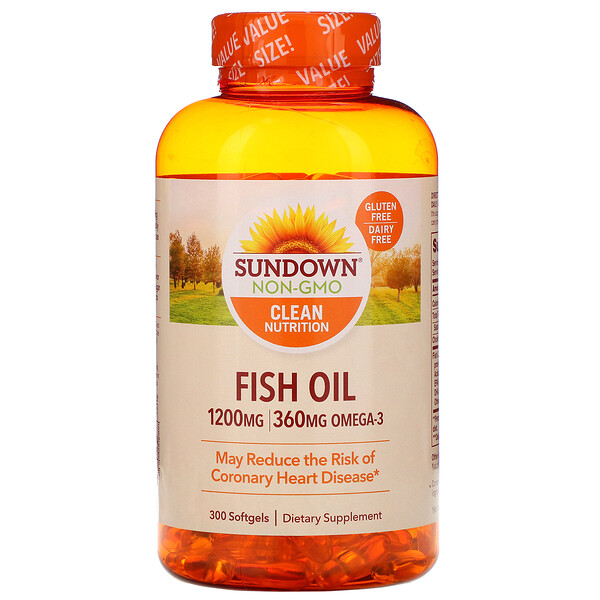 Sundown Naturals, Fish Oil, 1,200 mg, 300 Softgels 1 Sundown Naturals, Fish Oil, 1,200 mg, 300 Softgels