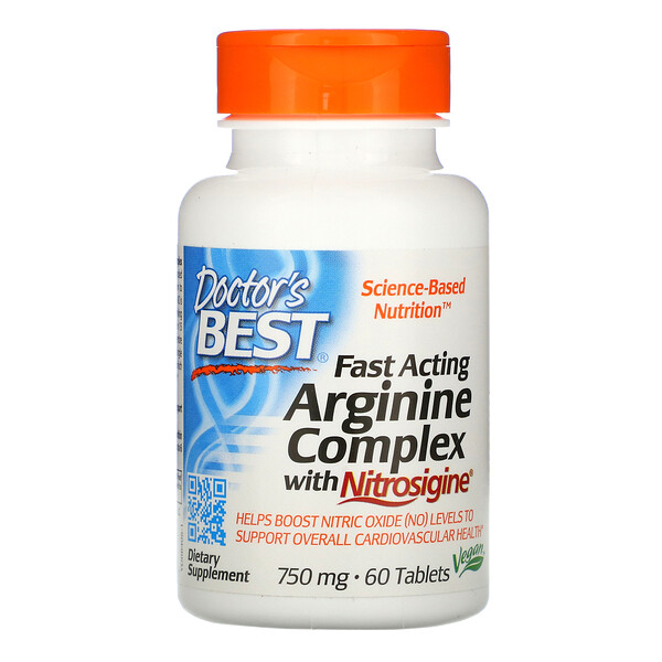 Doctor's Best, Fast Acting Arginine Complex with Nitrosigine, 750 mg, 60 Tablets 1 Doctor's Best, Fast Acting Arginine Complex with Nitrosigine, 750 mg, 60 Tablets