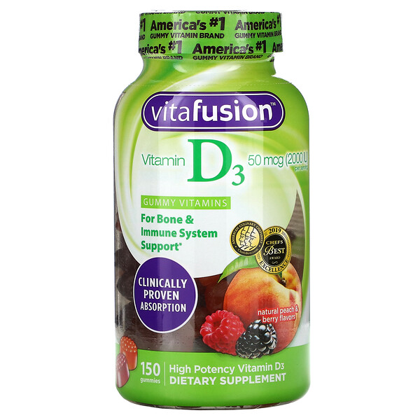 VitaFusion, Vitamin D3, Natural Peach & Berry, 25 mcg (1,000 IU), 150 Gummies 1 VitaFusion, Vitamin D3, Natural Peach & Berry, 25 mcg (1,000 IU), 150 Gummies