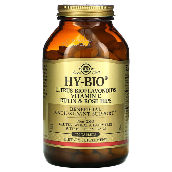 Solgar, Hy-Bio, Citrus Bioflavonoids, Vitamin C, Rutin & Rose Hips, 250 Tablets 1 Solgar, Hy-Bio, Citrus Bioflavonoids, Vitamin C, Rutin & Rose Hips, 250 Tablets