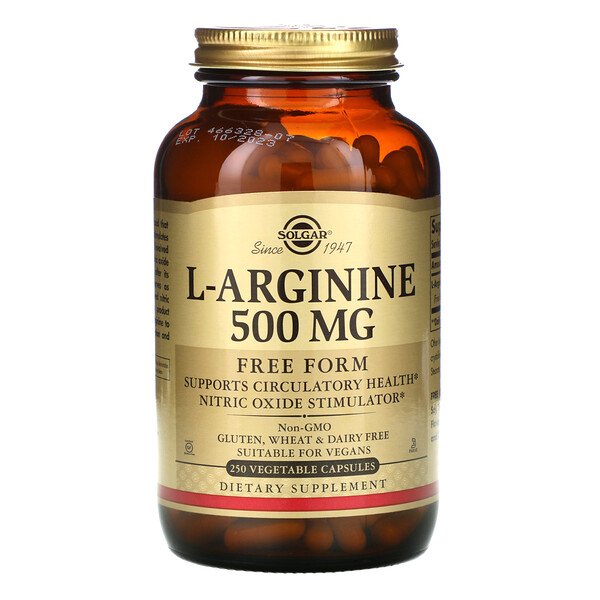 Solgar, L-Arginine, Free Form, 500 mg, 250 Vegetable Capsules 1 Solgar, L-Arginine, Free Form, 500 mg, 250 Vegetable Capsules