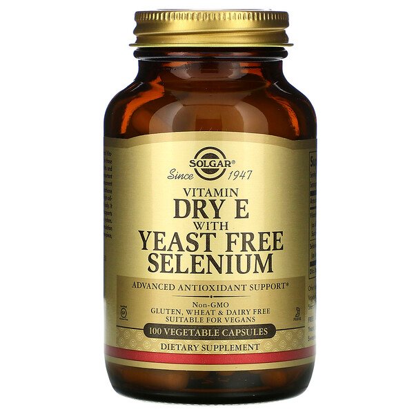 Solgar, Vitamin Dry E with Yeast Free Selenium, 100 Vegetable Capsules 1 Solgar, Vitamin Dry E with Yeast Free Selenium, 100 Vegetable Capsules