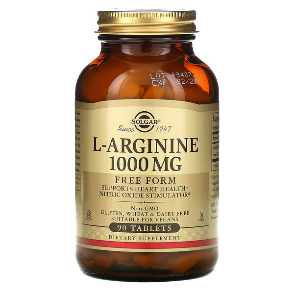 Solgar, L-Arginine, Free Form, 1,000 mg, 90 Tablets 1 Solgar, L-Arginine, Free Form, 1,000 mg, 90 Tablets