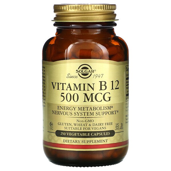 Solgar, Vitamin B12, 500 mcg, 250 Vegetable Capsules 1 Solgar, Vitamin B12, 500 mcg, 250 Vegetable Capsules