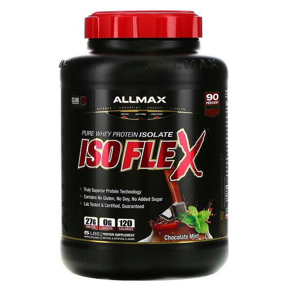 ALLMAX Nutrition, Isoflex, Pure Whey Protein Isolate (WPI Ion-Charged Particle Filtration), Chocolate Mint, 5 lbs (2.27 kg)
