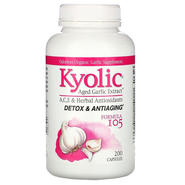 Kyolic, Aged Garlic Extract, Detox & Anti-Aging, Formula 105, 200 Capsules 1 Kyolic, Aged Garlic Extract, Detox & Anti-Aging, Formula 105, 200 Capsules
