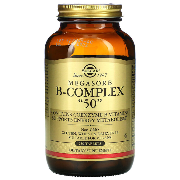 Solgar, Megasorb B-Complex "50", 250 Tablets 1 Solgar, Megasorb B-Complex "50", 250 Tablets