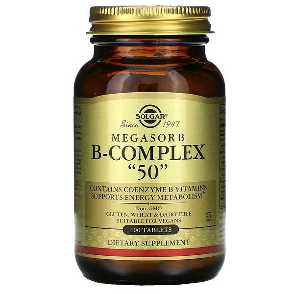 Solgar, Megasorb B-Complex "50", 100 Tablets 1 Solgar, Megasorb B-Complex "50", 100 Tablets