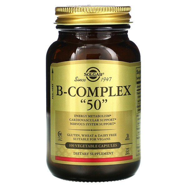 Solgar, B-Complex "50", 100 Vegetable Capsules 1 Solgar, B-Complex "50", 100 Vegetable Capsules