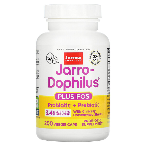 Jarrow Formulas, Jarro-Dophilus Plus FOS, 3 Jarrow Formulas, Jarro-Dophilus Plus FOS, 3.4 Billion CFU, 200 Veggie Caps
