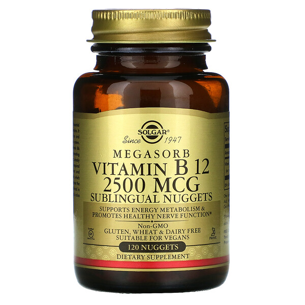 Solgar, Megasorb Vitamin B12, 2,500 mcg, 120 Nuggets 1 Solgar, Megasorb Vitamin B12, 2,500 mcg, 120 Nuggets
