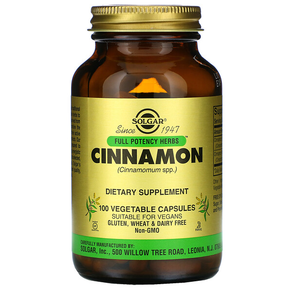 Solgar, Full Potency Herbs, Cinnamon, 100 Vegetable Capsules 1 Solgar, Full Potency Herbs, Cinnamon, 100 Vegetable Capsules