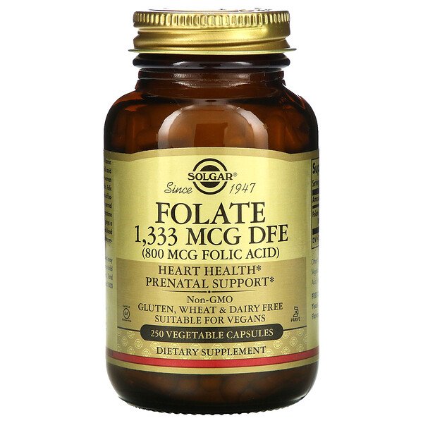 Solgar, Folate, 800 mcg, 250 Vegetable Capsules 1 Solgar, Folate, 800 mcg, 250 Vegetable Capsules