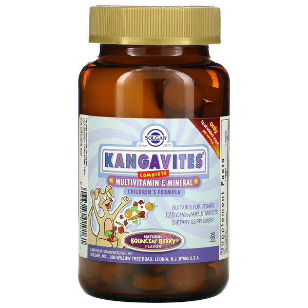 Solgar, Kangavites, Complete Multivitamin & Mineral Children's Formula, Bouncin' Berry , 120 Chewable Tablets 1 Solgar, Kangavites, Complete Multivitamin & Mineral Children's Formula, Bouncin' Berry , 120 Chewable Tablets