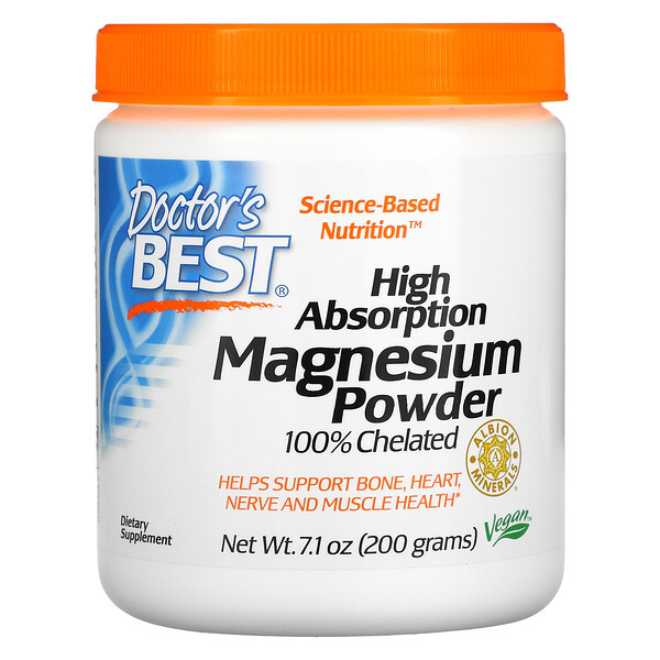 Doctor's Best, High Absorption Magnesium Powder, 100% Chelated with Albion Minerals, 7 Doctor's Best, High Absorption Magnesium Powder, 100% Chelated with Albion Minerals, 7.1 oz (200 g)