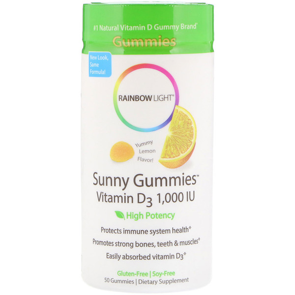Rainbow Light, Sunny Gummies, Vitamin D3 , Lemon Flavor, 1,000 IU, 50 Gummies 1 Rainbow Light, Sunny Gummies, Vitamin D3 , Lemon Flavor, 1,000 IU, 50 Gummies