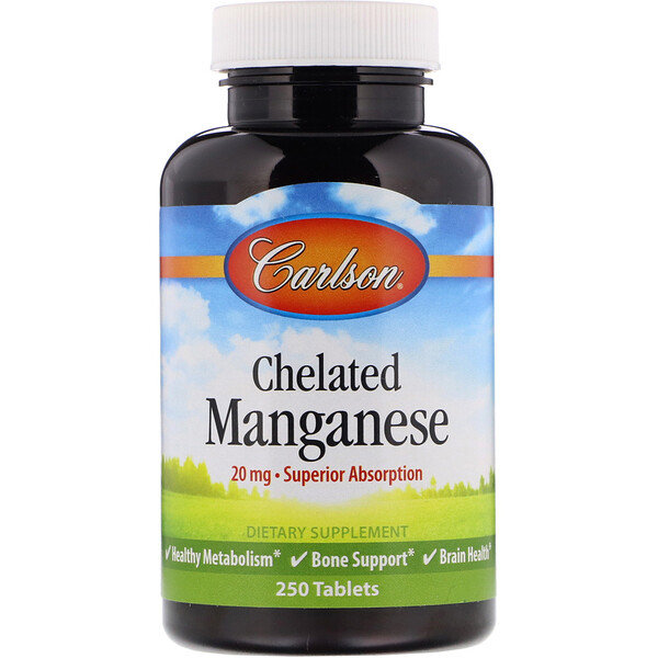 Carlson Labs, Chelated Manganese, 20 mg, 250 Tablets 1 Carlson Labs, Chelated Manganese, 20 mg, 250 Tablets