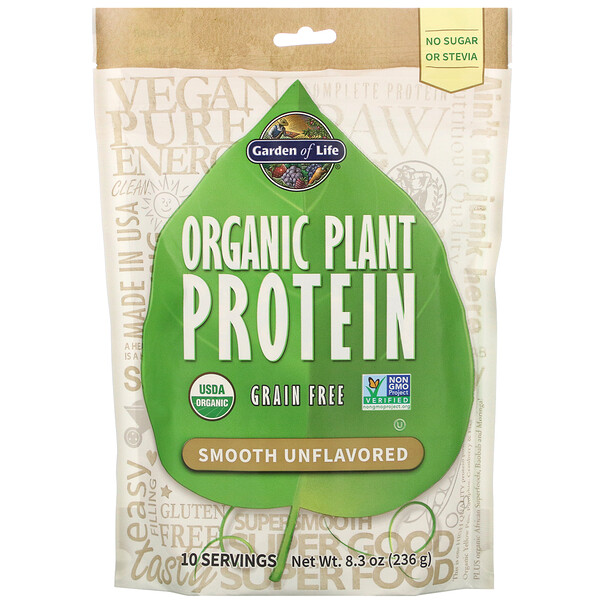 Garden of Life, Organic Plant Protein, Smooth Unflavored, 8 Garden of Life, Organic Plant Protein, Smooth Unflavored, 8.3 oz (236 g)