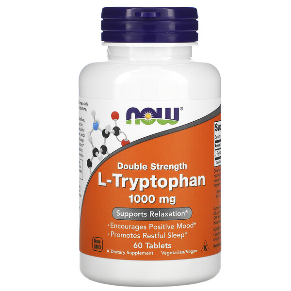 NOW Foods, L-Tryptophan, Double Strength, 1,000 mg, 60 Tablets 1 NOW Foods, L-Tryptophan, Double Strength, 1,000 mg, 60 Tablets
